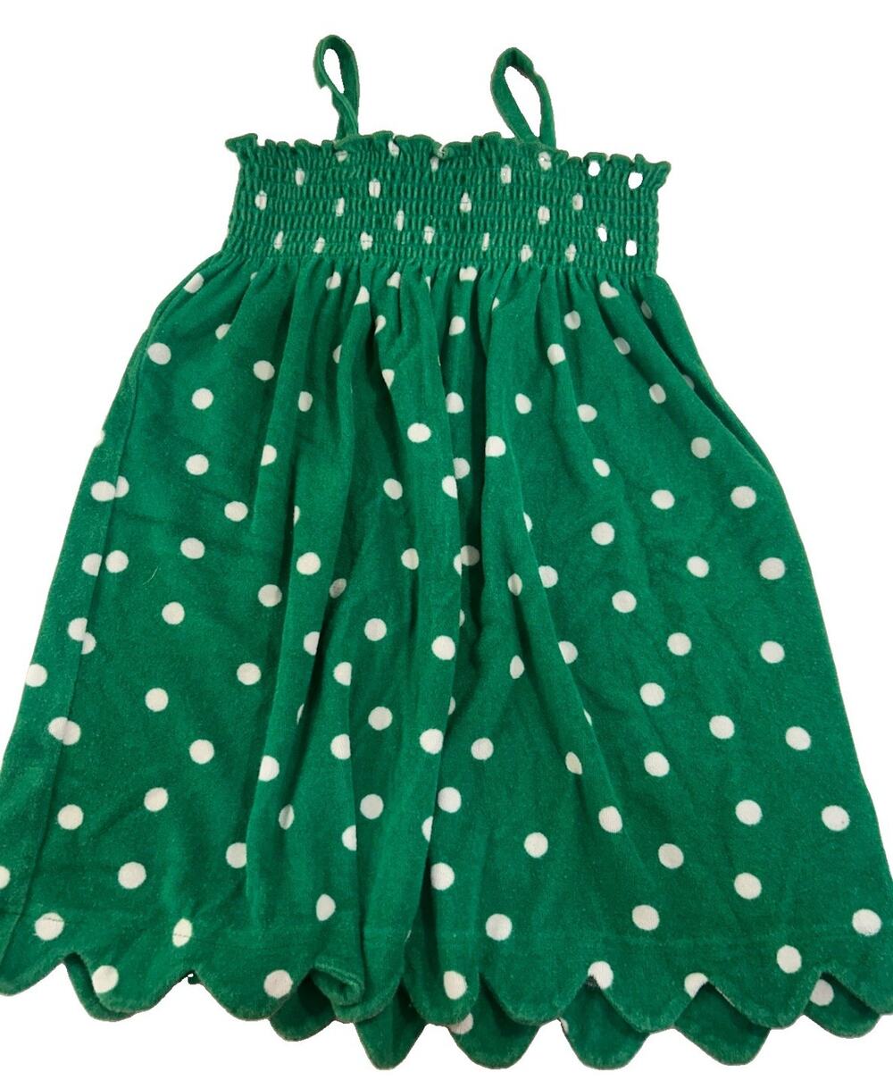 Hanna Andersson GIRLS Swimsuit Coverup Green White Polk Dot Scallop Hem Sz 110CM